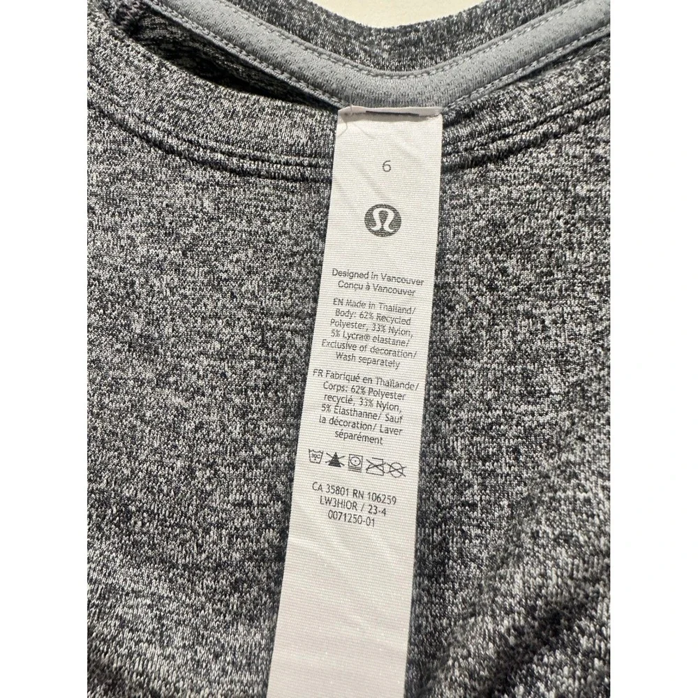 Lululemon Long Sleeve Grey‎ Heathered Running Top LW3HIOR Size 6